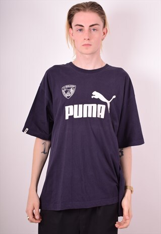 PUMA MENS VINTAGE T-SHIRT TOP XXL NAVY BLUE 90S