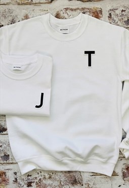 Varsity style matt black  Initial sweatshirt- white unisex
