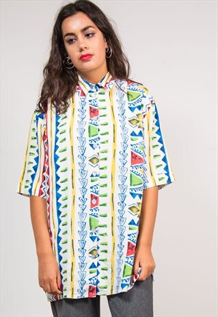 90'S VINTAGE MULTICOLOUR CRAZY FRESH PRINCE PATTERN SHIRT