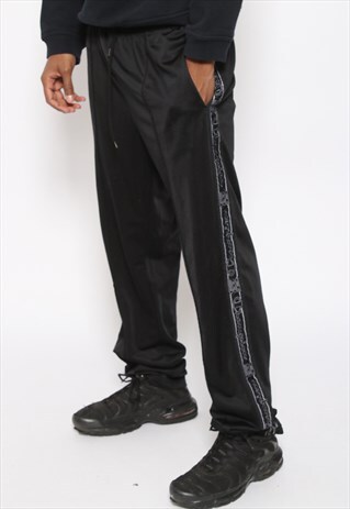 VINTAGE CHAMPION LOGO TAPE JOGGING TRACK BOTTOMS BLACK