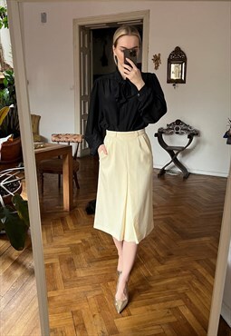 Vintage White Cream High Waist Midi Skirt