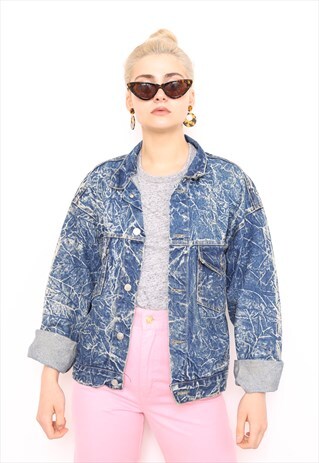 VINTAGE 90S BLUE ACID WASH DENIM OVERSIZED JACKET
