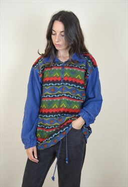 90s Vintage 1/4 Zip Multi Coloured Fleece Jacket