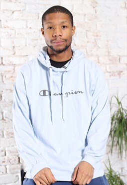 Vintage Champion Embroidered Logo Thin Hoodie Blue