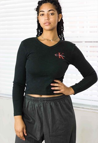 VINTAGE CALVIN KLEIN CROP TOP LOGO 90S L 5.5