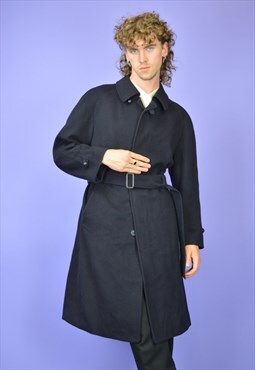  Vintage dark blue classic 80's BUGGATI wool coat