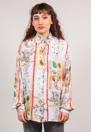 VINTAGE 90'S WHITE PLANT ILLUSTRATED OVERSIZED SHIRT