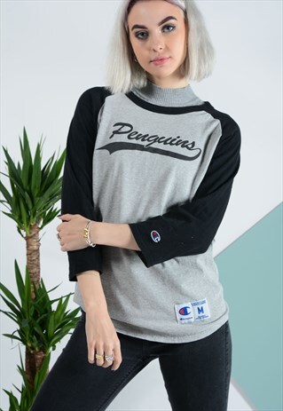 VINTAGE CHAMPION BASEBALL T-SHIRT IN GREY.