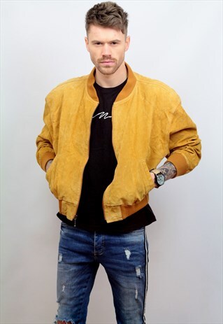 1990'S VINTAGE SUEDE BOMBER JACKET IN TAN