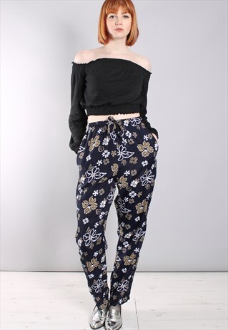 VINTAGE 80S HAWAIIAN PATTERNED HIGH WAISTED TAPERED TROUSERS