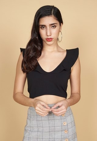 ARYA RUFFLE NECK CROPPED TOP
