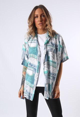 PRINT PATTERNED SHIRT OVERSIZED FITTED UK 16 - 18 (EDF)