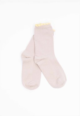 New Beige and Yellow Frill Top Pair of Socks