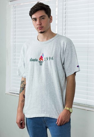 VINTAGE CHAMPION T-SHIRT 1996 OLYMPICS LOGO 90S XL 9.7