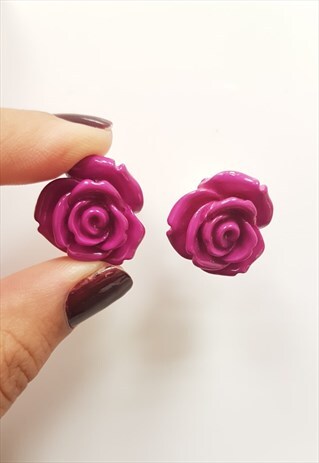 PINK FLORAL BUTTON EARRINGS