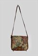 80'S FLORAL BROWN FABRIC VINTAGE SADDLE CROSS BODY BAG