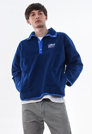 VINTAGE SKI PULLOVER SNAP-T JACKET 90S BLUE
