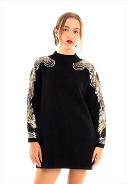 Shoulder sequin design long jumper in black