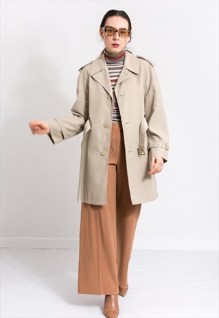 Vintage cropped trench in beige belted coat