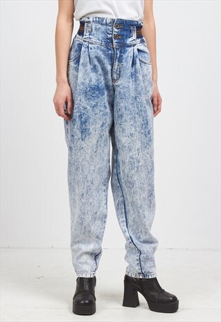 VINTAGE BLUE JEANSON HIGH WAISTED ACID WASHED DENIM JEANS