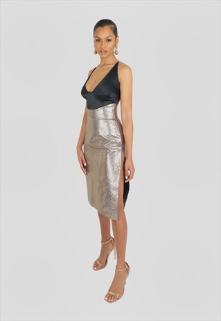 'HEAVY METAL' SNAKESKIN HIGH SLIT SKIRT