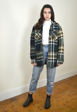 1990S VINTAGE SHERPA LINED CHECKED SHIRT JACKET