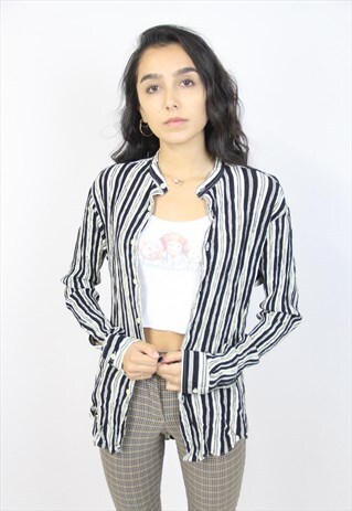 VINTAGE 90'S CREAM/BLACK STRIPED SHIRT