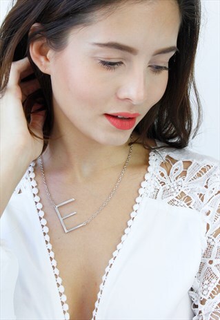 SILVER LETTER 'E' MONOGRAM CHAIN NECKLACE