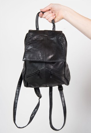 90'S BLACK LEATHER RUCKSACK BACKPACK
