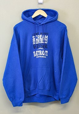 Vintage Detroit Football Hoodie Blue With Sports Graphic 90s