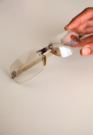 VINTAGE CHROME RIMLESS FRAME, CLEAR LENSES