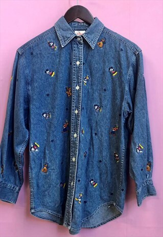 VINTAGE DISNEY LONG SLEEVE EMBROIDERED DENIM SHIRT