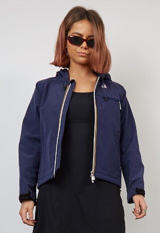 VINTAGE 90'S K-WAY PREMIUM NAVY LINED PARKA JACKET