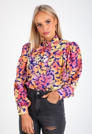 VINTAGE UNBRANDED LONG SLEEVE PATTERN SHIRT S342