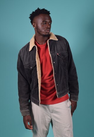 VINTAGE LEVI'S FADED BLACK CORDUROY SHERPA JACKET