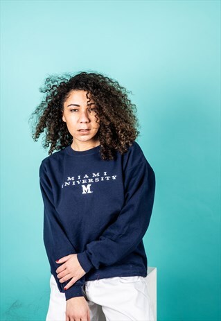 VINTAGE CHAMPION SWEATER 90S IN NAVY BLUE MIAMI EMBROIDERY
