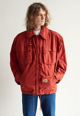 red utility jacket