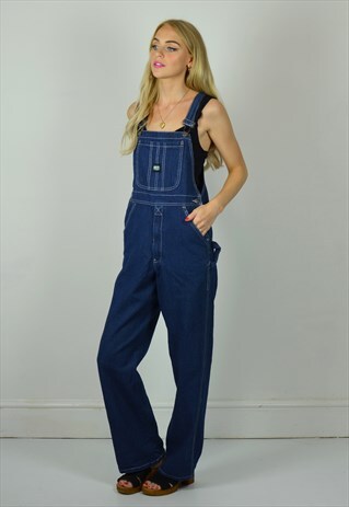 VINTAGE 90S DARK BLUE DENIM LONG DUNGAREES / OVERALLS