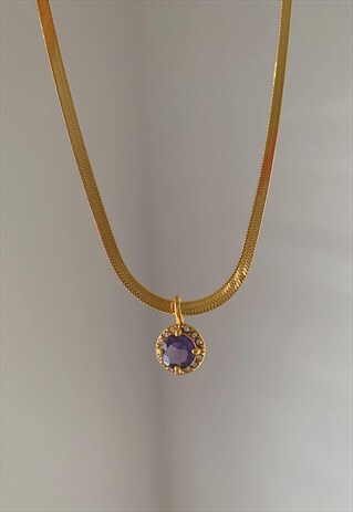 PURPLE CRYSTAL SNAKE CHAIN NECKLACE