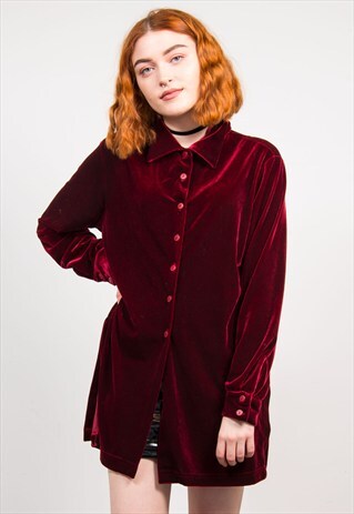 VINTAGE 90'S DEEP RED VELVET OVERSIZE SHIRT