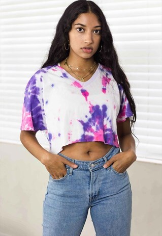 VINTAGE TIE DYE REWORKED CROP TOP 90S ONE SIZE 3.4