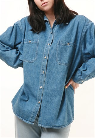 80S VINTAGE DENIM BLUE WASH OVERSIZED SHIRT 654