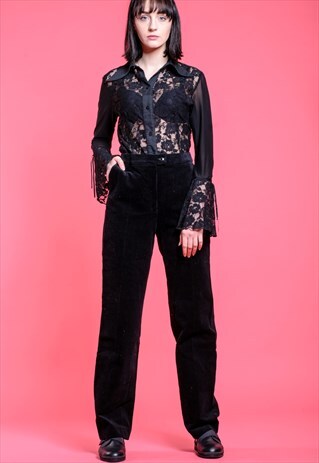 VINTAGE BLACK HIGH WAIST RETRO CORDUROY TROUSERS