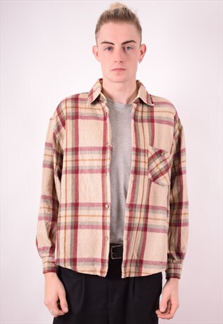MENS VINTAGE FLANNEL SHIRT MEDIUM MULTI CHECK 90S