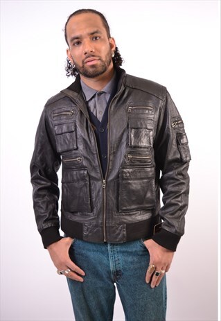 VINTAGE FAUX LEATHER JACKET BLACK