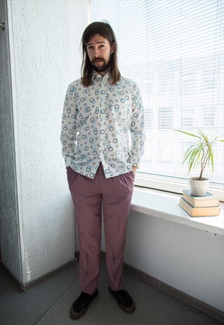 VINTAGE 70'S WHITE PATTERNED BOHEMIAN SHIRT