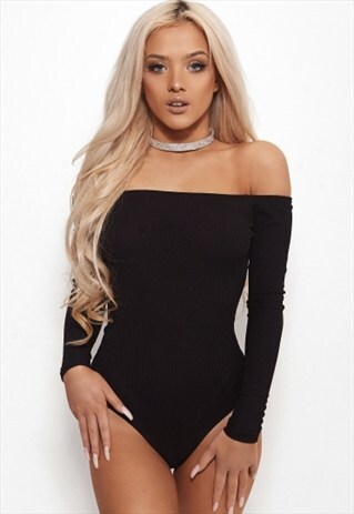 KIA BLACK BARDOT BODYSUIT