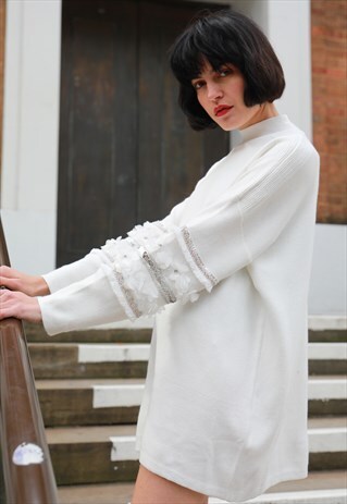FLORAL & SEQUIN EMBELLISHED SLEEVES LONG JUMPER DRESS