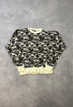 Vinatge Abstract Knitted Jumper Patterned Grandad Sweater