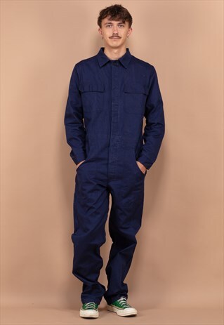Vintage 80's Men Worker Overalls in Blue